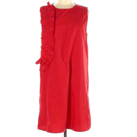 NEW Chepe Italy 100% Cotton Sleeveless Ruffle Poppy Red Shift Dress Size Medium - Picture 1 of 7